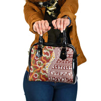 Hawaiian Plumeria Lei Shoulder Handbag Kakau Motifs and Palaka Half Style Red Color LT03 One Size Red - Polynesian Pride