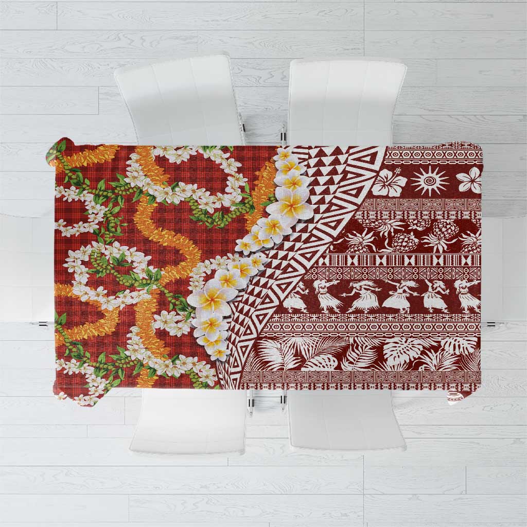 Hawaiian Plumeria Lei Tablecloth Kakau Motifs and Palaka Half Style Red Color LT03 Red - Polynesian Pride
