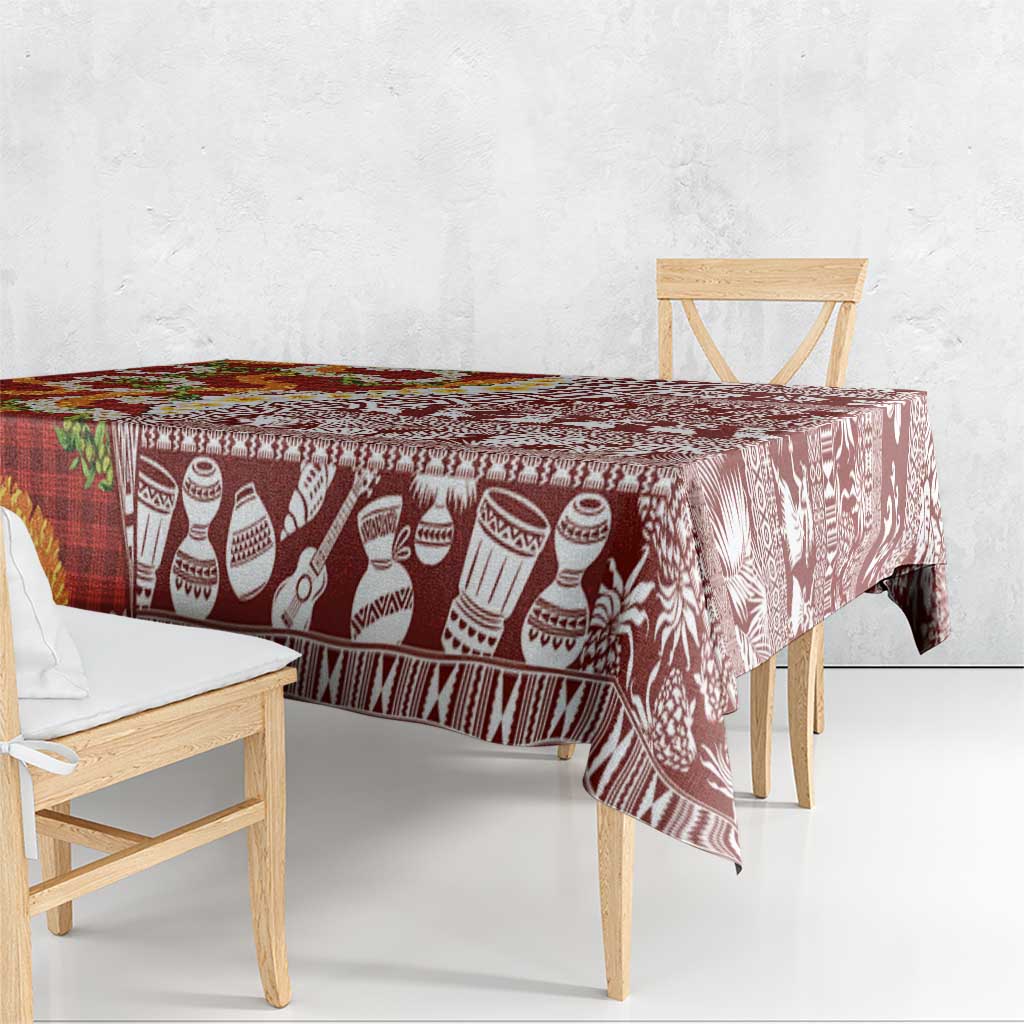 Hawaiian Plumeria Lei Tablecloth Kakau Motifs and Palaka Half Style Red Color LT03 - Polynesian Pride
