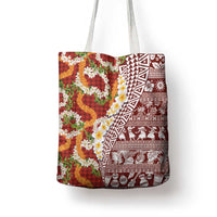 Hawaiian Plumeria Lei Tote Bag Kakau Motifs and Palaka Half Style Red Color - Polynesian Pride