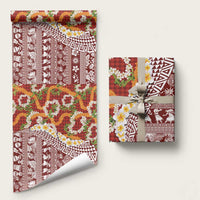 Hawaiian Plumeria Lei Wrapping Paper Kakau Motifs and Palaka Half Style Red Color - Polynesian Pride