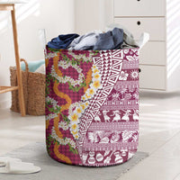 Hawaiian Plumeria Lei Laundry Basket Kakau Motifs and Palaka Half Style Pink Color LT03 Pink - Polynesian Pride
