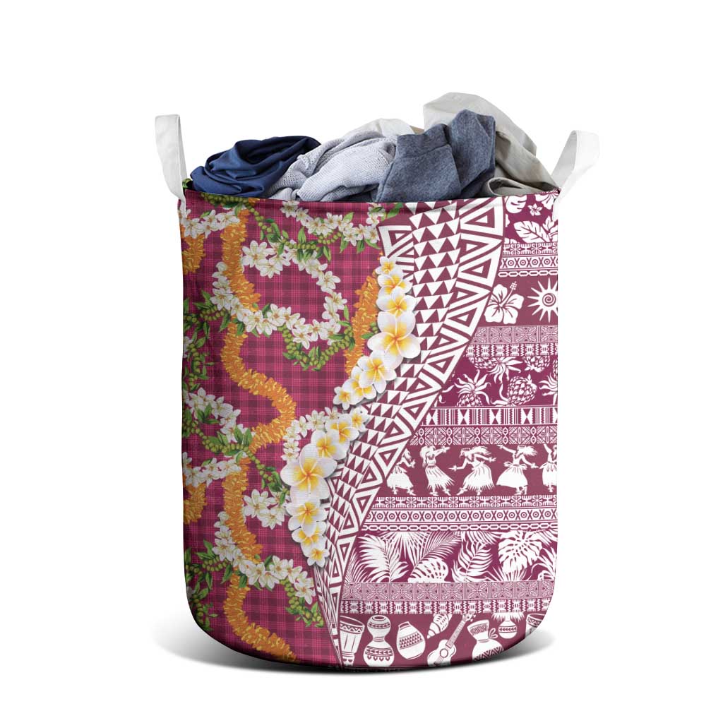 Hawaiian Plumeria Lei Laundry Basket Kakau Motifs and Palaka Half Style Pink Color LT03 - Polynesian Pride