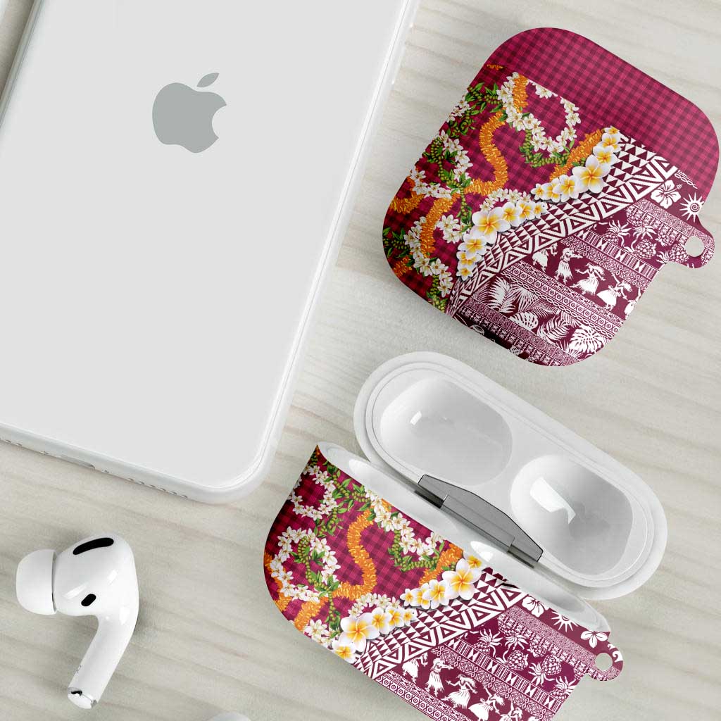 Hawaiian Plumeria Lei AirPods Case Kakau Motifs and Palaka Half Style Pink Color - Polynesian Pride