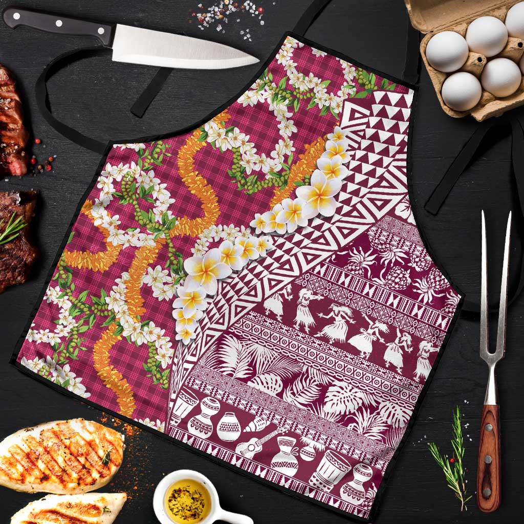 Hawaiian Plumeria Lei Apron Kakau Motifs and Palaka Half Style Pink Color - Polynesian Pride