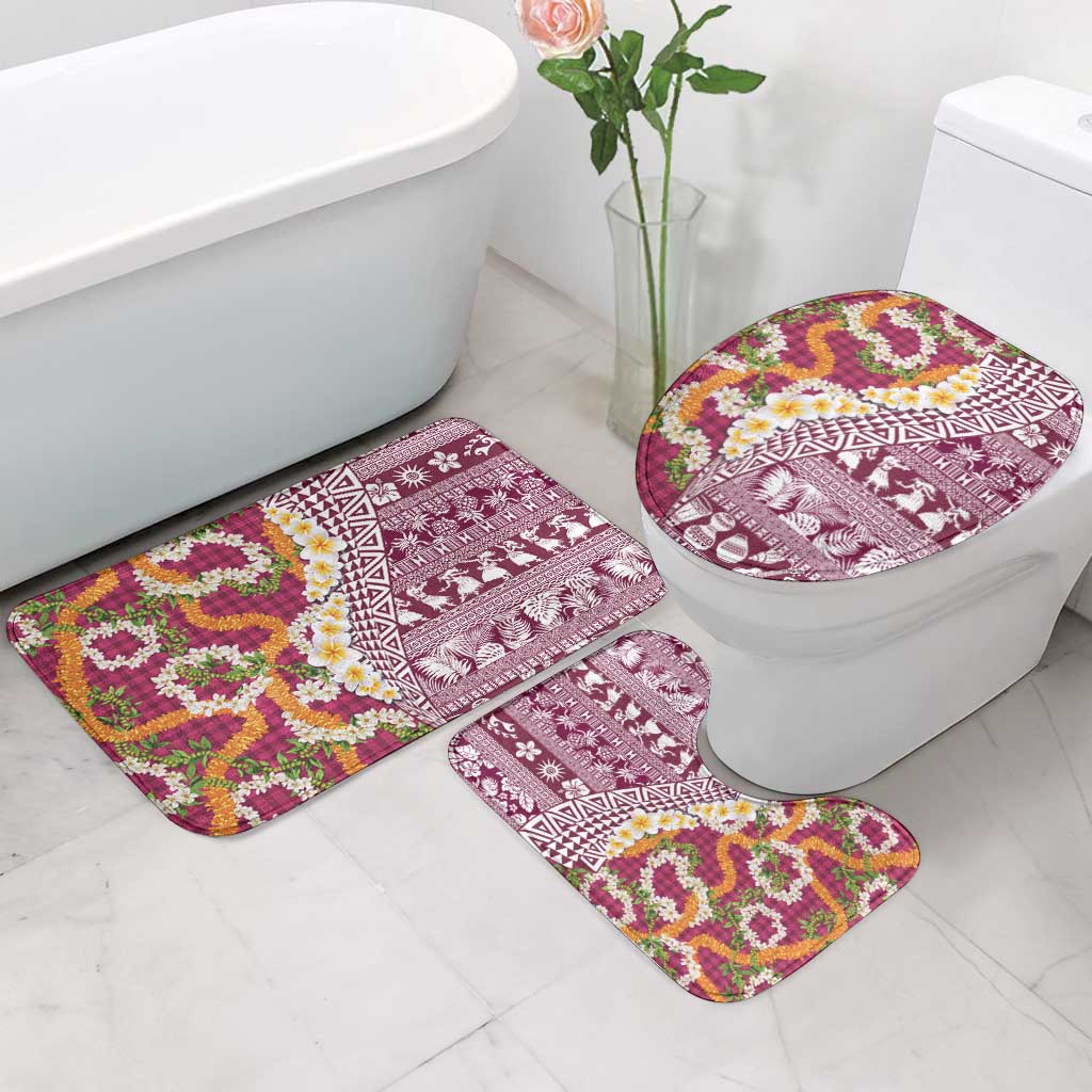 Hawaiian Plumeria Lei Bathroom Set Kakau Motifs and Palaka Half Style Pink Color LT03 - Polynesian Pride