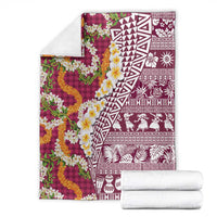 Hawaiian Plumeria Lei Blanket Kakau Motifs and Palaka Half Style Pink Color - Polynesian Pride