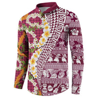 Hawaiian Plumeria Lei Button Sweatshirt Kakau Motifs and Palaka Half Style Pink Color LT03 - Polynesian Pride