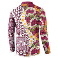 Hawaiian Plumeria Lei Button Sweatshirt Kakau Motifs and Palaka Half Style Pink Color LT03 - Polynesian Pride