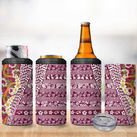 Hawaiian Plumeria Lei 4 in 1 Can Cooler Tumbler Kakau Motifs and Palaka Half Style Pink Color - Polynesian Pride