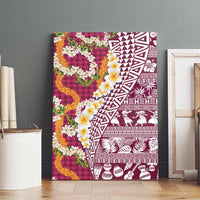 Hawaiian Plumeria Lei Canvas Wall Art Kakau Motifs and Palaka Half Style Pink Color LT03 - Polynesian Pride