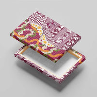Hawaiian Plumeria Lei Canvas Wall Art Kakau Motifs and Palaka Half Style Pink Color LT03 - Polynesian Pride
