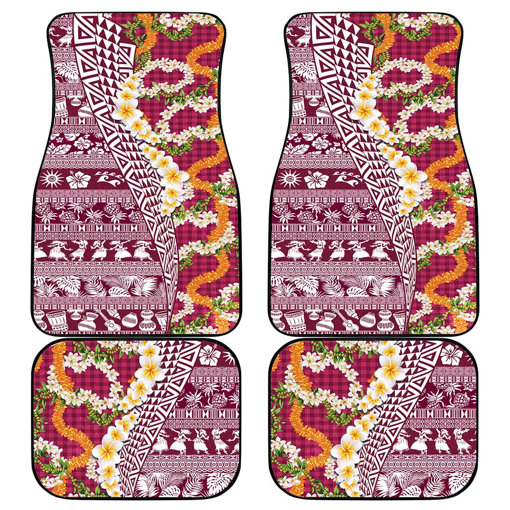 Hawaiian Plumeria Lei Car Mats Kakau Motifs and Palaka Half Style Pink Color - Polynesian Pride