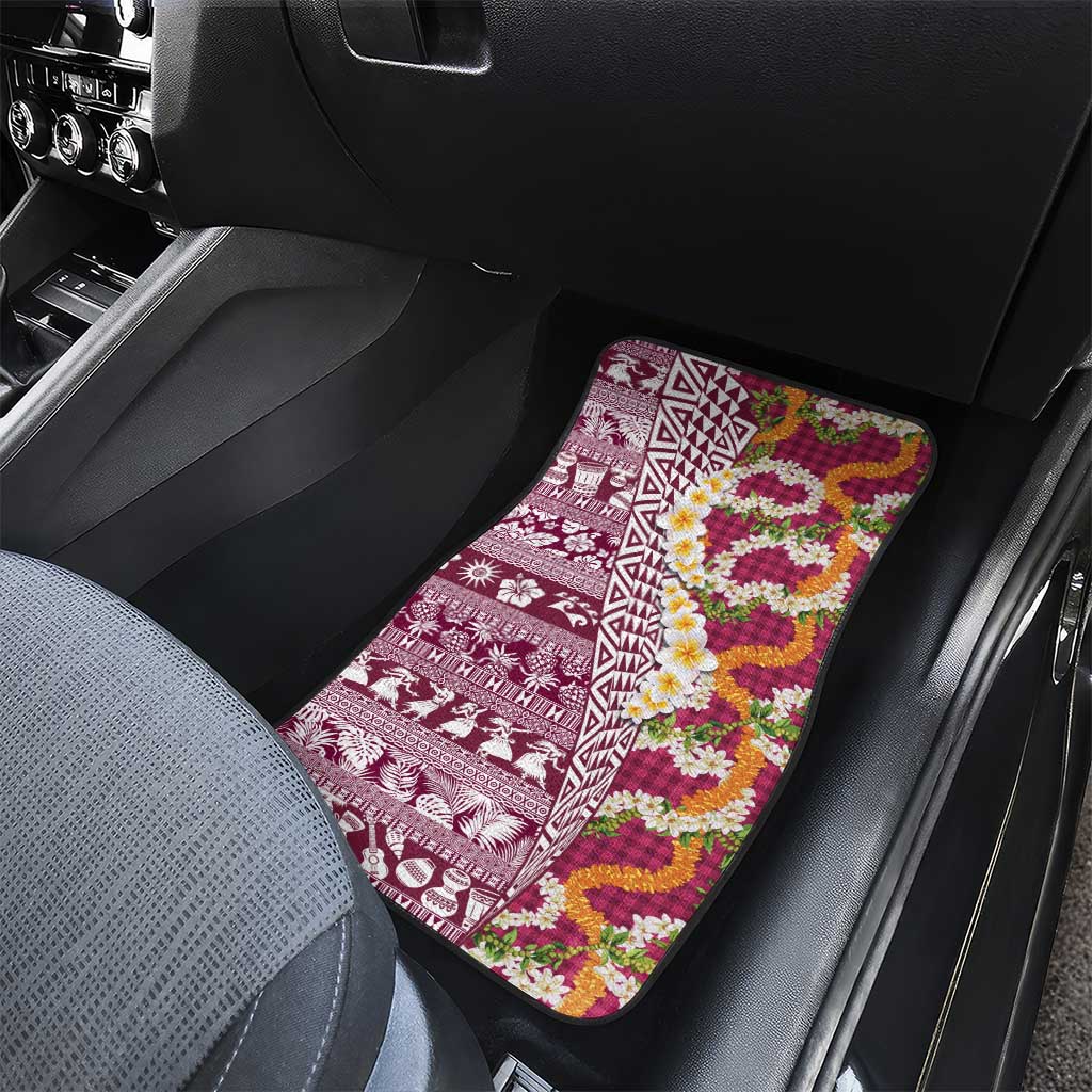 Hawaiian Plumeria Lei Car Mats Kakau Motifs and Palaka Half Style Pink Color - Polynesian Pride