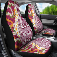 Hawaiian Plumeria Lei Car Seat Cover Kakau Motifs and Palaka Half Style Pink Color - Polynesian Pride
