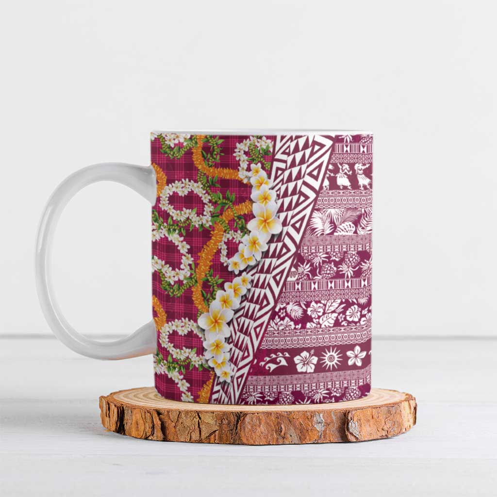 Hawaiian Plumeria Lei Ceramic Mug Kakau Motifs and Palaka Half Style Pink Color LT03 Pink - Polynesian Pride