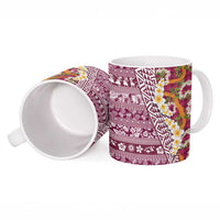 Hawaiian Plumeria Lei Ceramic Mug Kakau Motifs and Palaka Half Style Pink Color LT03 - Polynesian Pride