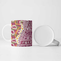 Hawaiian Plumeria Lei Ceramic Mug Kakau Motifs and Palaka Half Style Pink Color LT03 - Polynesian Pride