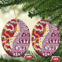 Hawaiian Plumeria Lei Ceramic Ornament Kakau Motifs and Palaka Half Style Pink Color - Polynesian Pride