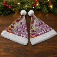 Hawaiian Plumeria Lei Christmas Santa Hat Kakau Motifs and Palaka Half Style Pink Color - Polynesian Pride