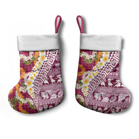 Hawaiian Plumeria Lei Christmas Stocking Kakau Motifs and Palaka Half Style Pink Color - Polynesian Pride