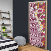 Hawaiian Plumeria Lei Door Cover Kakau Motifs and Palaka Half Style Pink Color - Polynesian Pride