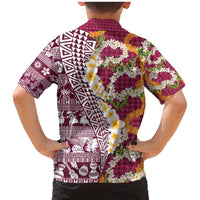 Hawaiian Plumeria Lei Family Matching Mermaid Dress and Hawaiian Shirt Kakau Motifs and Palaka Half Style Pink Color - Polynesian Pride