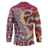 Hawaiian Plumeria Lei Hockey Jersey Kakau Motifs and Palaka Half Style Pink Color - Polynesian Pride