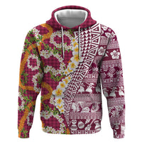 Hawaiian Plumeria Lei Hoodie Kakau Motifs and Palaka Half Style Pink Color - Polynesian Pride
