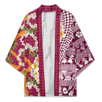 Hawaiian Plumeria Lei Kimono Kakau Motifs and Palaka Half Style Pink Color - Polynesian Pride