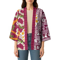 Hawaiian Plumeria Lei Kimono Kakau Motifs and Palaka Half Style Pink Color - Polynesian Pride
