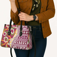 Hawaiian Plumeria Lei Leather Bag Kakau Motifs and Palaka Half Style Pink Color LT03 - Polynesian Pride