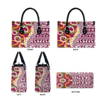 Hawaiian Plumeria Lei Leather Bag Kakau Motifs and Palaka Half Style Pink Color LT03 - Polynesian Pride