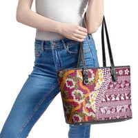 Hawaiian Plumeria Lei Leather Tote Bag Kakau Motifs and Palaka Half Style Pink Color LT03 - Polynesian Pride