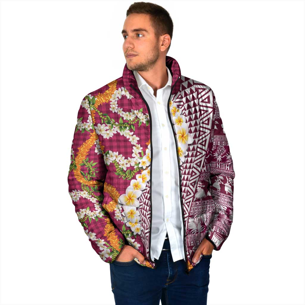 Hawaiian Plumeria Lei Padded Jacket Kakau Motifs and Palaka Half Style Pink Color LT03 - Polynesian Pride