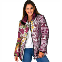 Hawaiian Plumeria Lei Padded Jacket Kakau Motifs and Palaka Half Style Pink Color LT03 Women Pink - Polynesian Pride