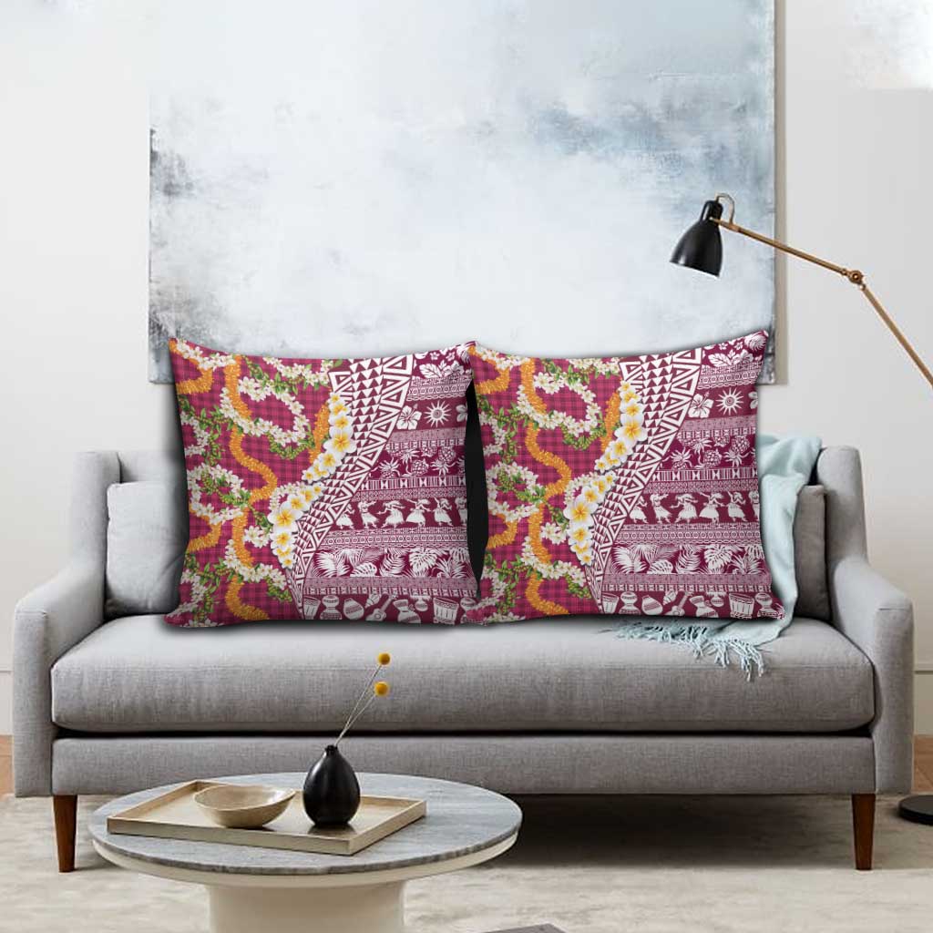 Hawaiian Plumeria Lei Pillow Cover Kakau Motifs and Palaka Half Style Pink Color - Polynesian Pride
