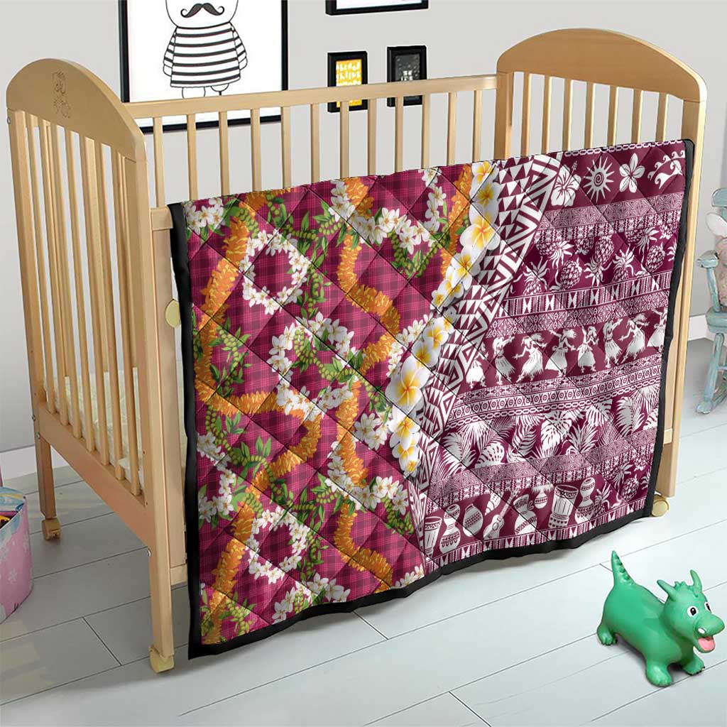 Hawaiian Plumeria Lei Quilt Kakau Motifs and Palaka Half Style Pink Color - Polynesian Pride