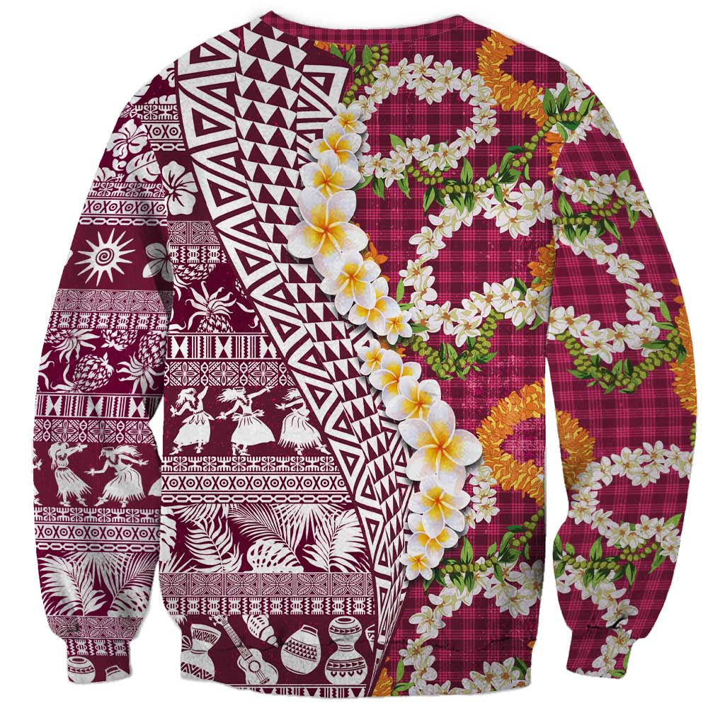 Hawaiian Plumeria Lei Sweatshirt Kakau Motifs and Palaka Half Style Pink Color LT03 - Polynesian Pride
