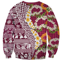 Hawaiian Plumeria Lei Sweatshirt Kakau Motifs and Palaka Half Style Pink Color LT03 - Polynesian Pride