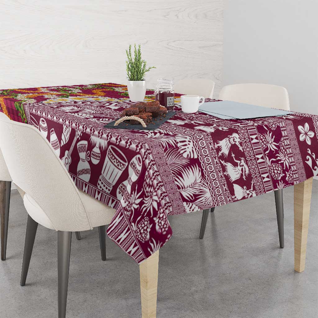 Hawaiian Plumeria Lei Tablecloth Kakau Motifs and Palaka Half Style Pink Color LT03 - Polynesian Pride