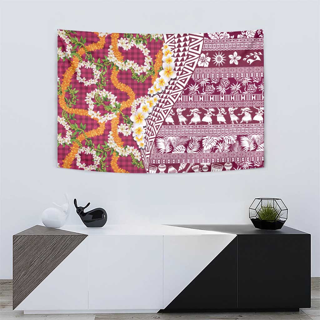 Hawaiian Plumeria Lei Tapestry Kakau Motifs and Palaka Half Style Pink Color - Polynesian Pride
