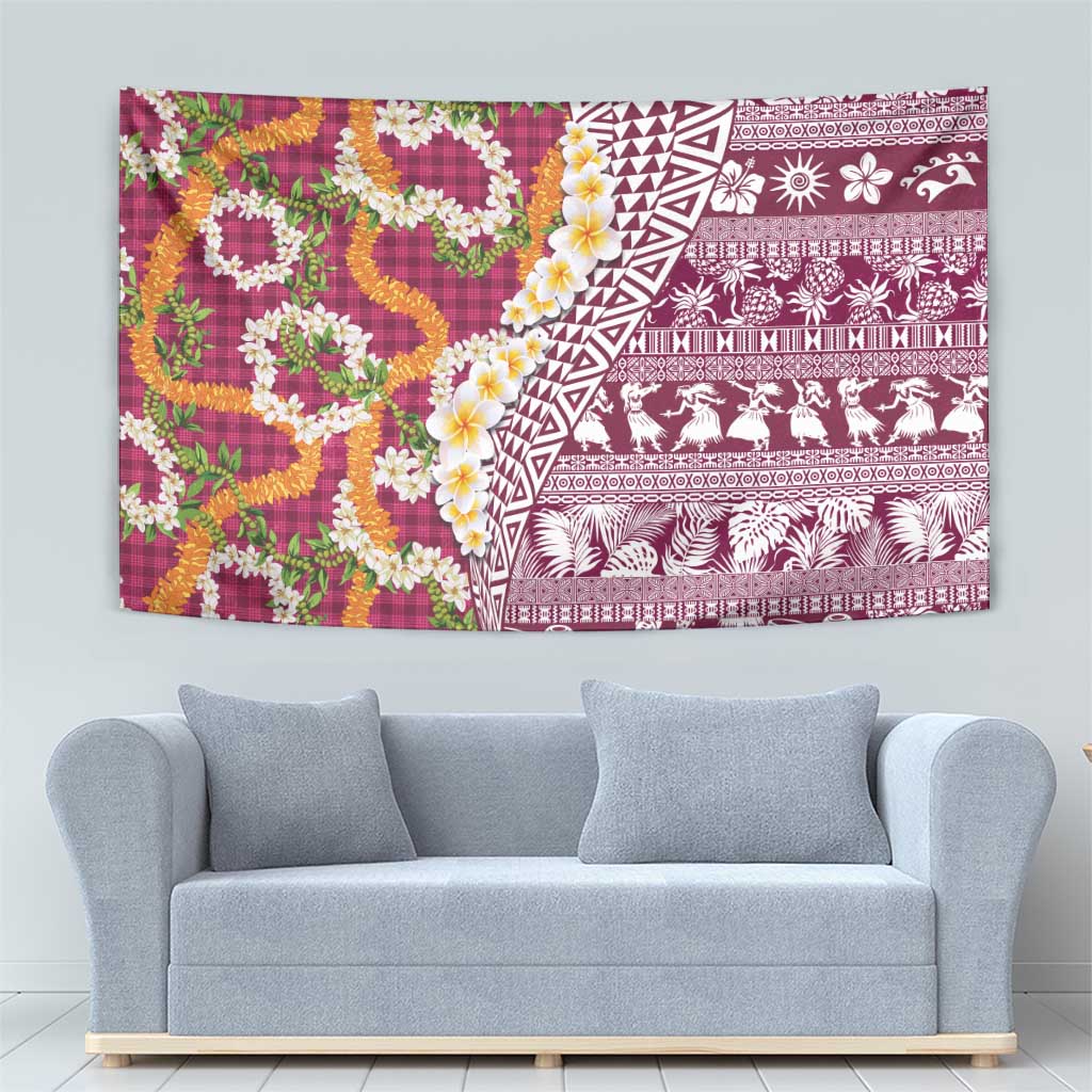 Hawaiian Plumeria Lei Tapestry Kakau Motifs and Palaka Half Style Pink Color - Polynesian Pride