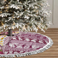 Hawaiian Plumeria Lei Tree Skirt Kakau Motifs and Palaka Half Style Pink Color - Polynesian Pride