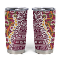 Hawaiian Plumeria Lei Tumbler Cup Kakau Motifs and Palaka Half Style Pink Color - Polynesian Pride