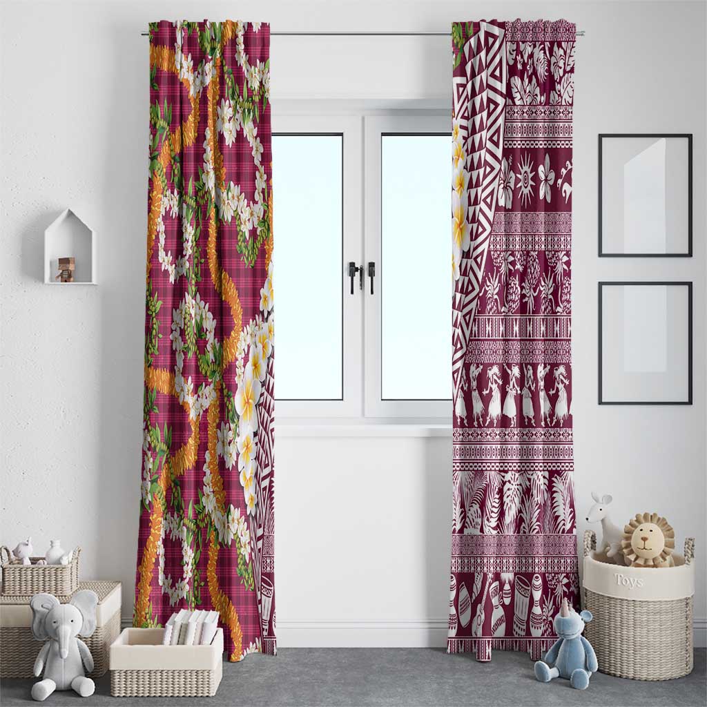Hawaiian Plumeria Lei Window Curtain Kakau Motifs and Palaka Half Style Pink Color - Polynesian Pride
