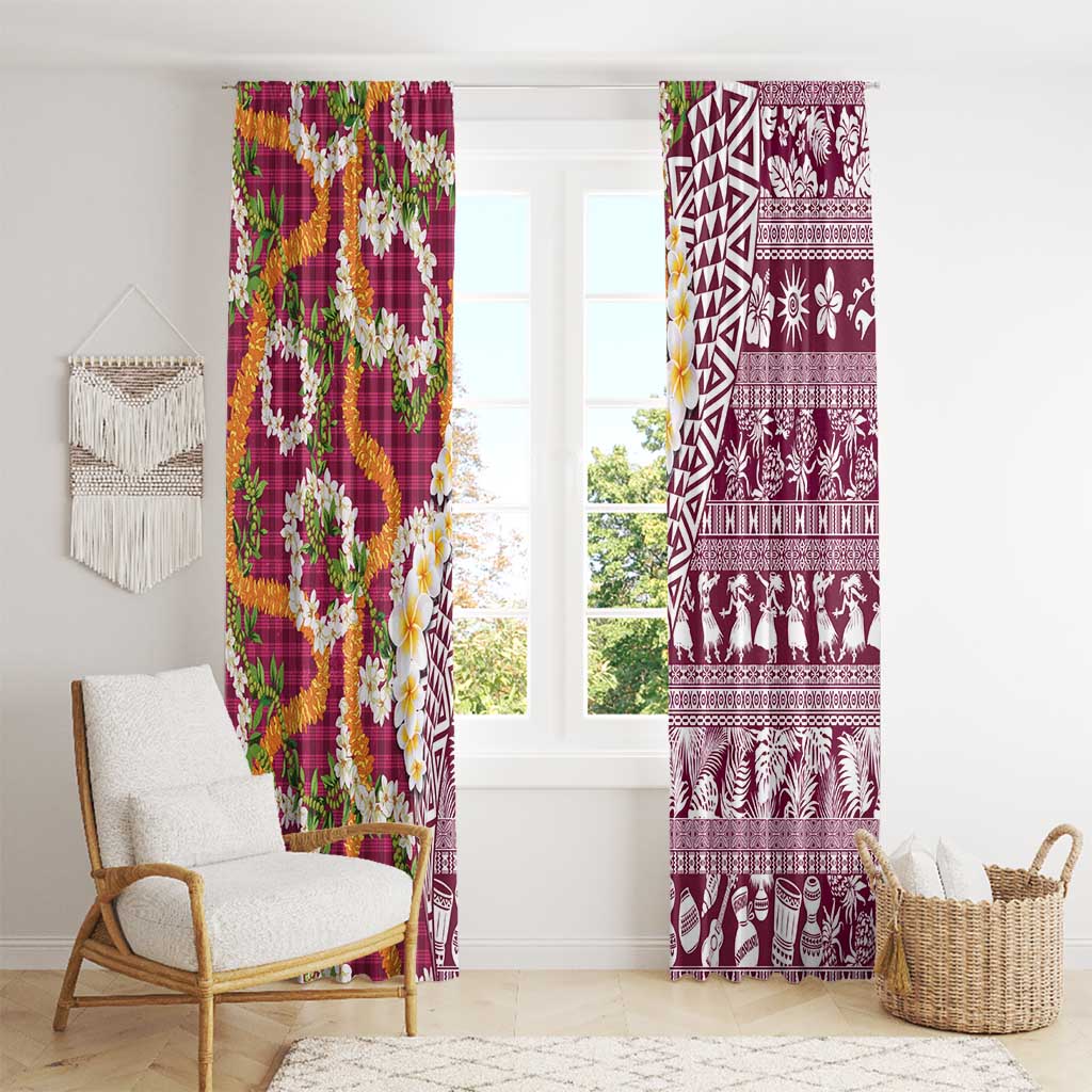Hawaiian Plumeria Lei Window Curtain Kakau Motifs and Palaka Half Style Pink Color - Polynesian Pride