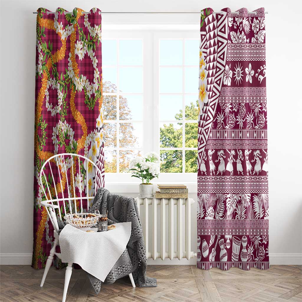 Hawaiian Plumeria Lei Window Curtain Kakau Motifs and Palaka Half Style Pink Color - Polynesian Pride