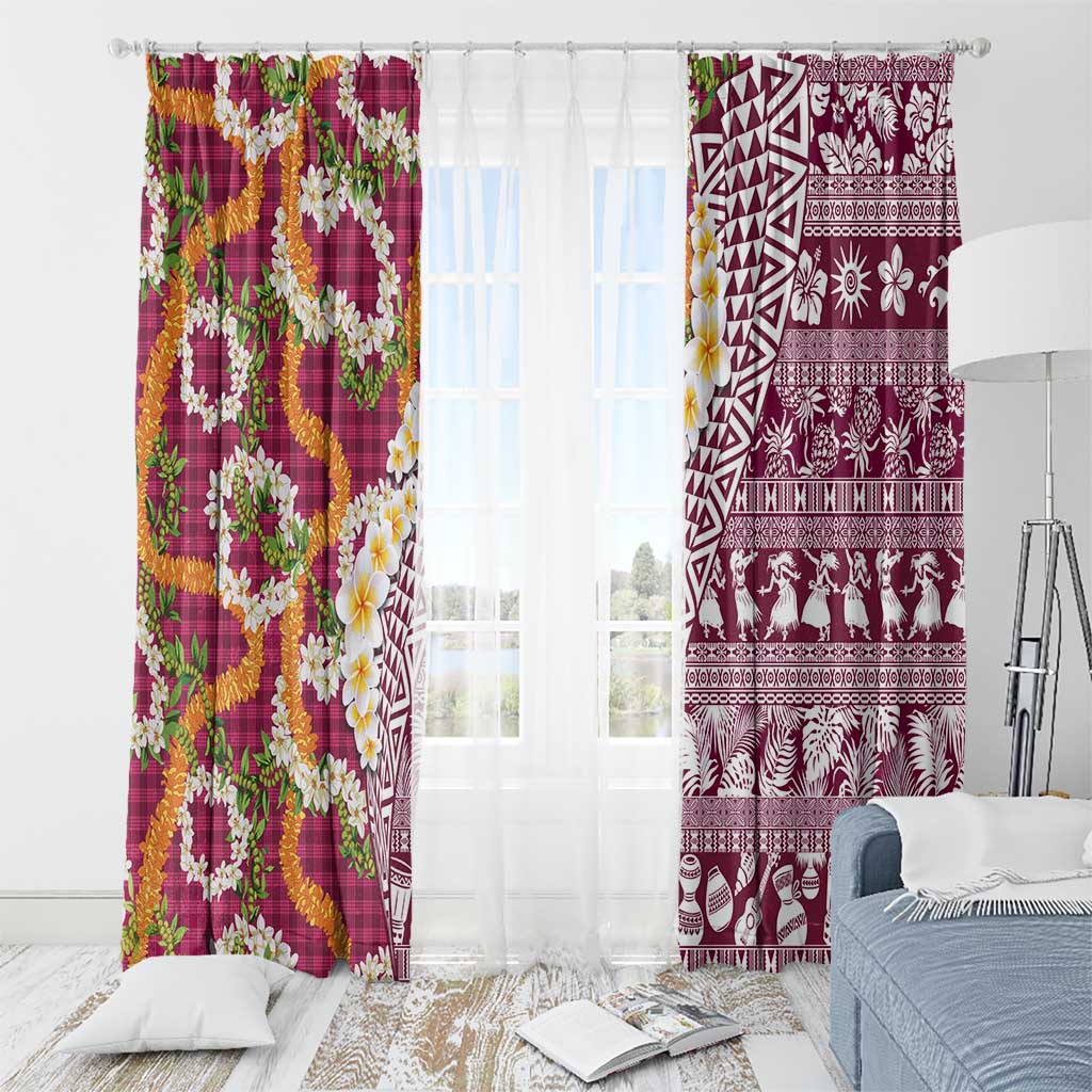 Hawaiian Plumeria Lei Window Curtain Kakau Motifs and Palaka Half Style Pink Color - Polynesian Pride
