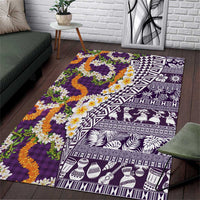 Hawaiian Plumeria Lei Area Rug Kakau Motifs and Palaka Half Style Purple Color - Polynesian Pride